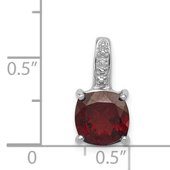 Sterling Silver Rhodium Garnet & Diamond Pendant