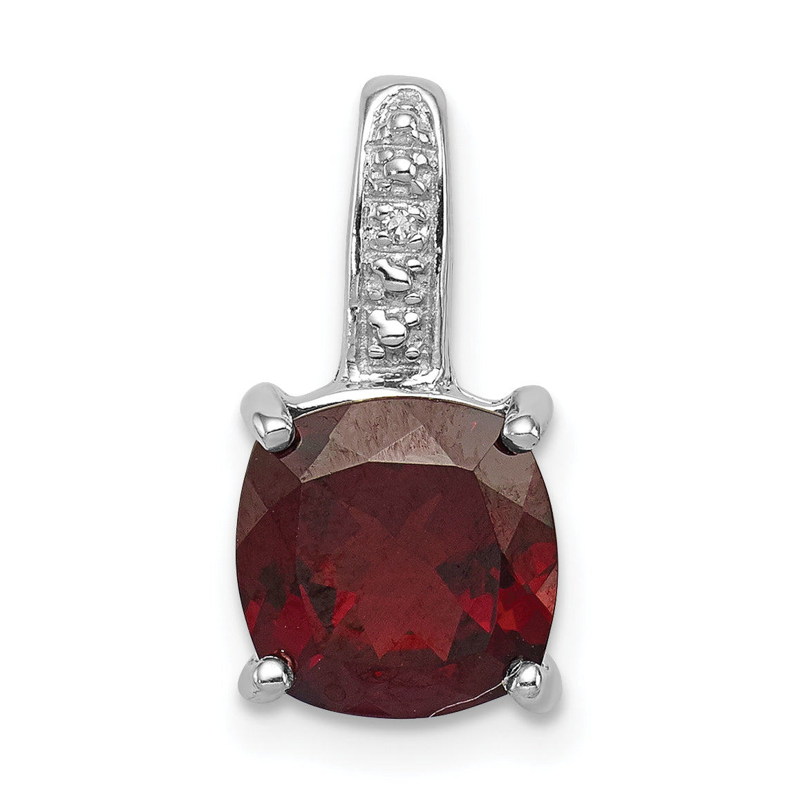 Sterling Silver Rhodium Garnet & Diamond Pendant