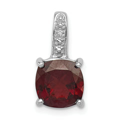 Sterling Silver Rhodium Garnet & Diamond Pendant