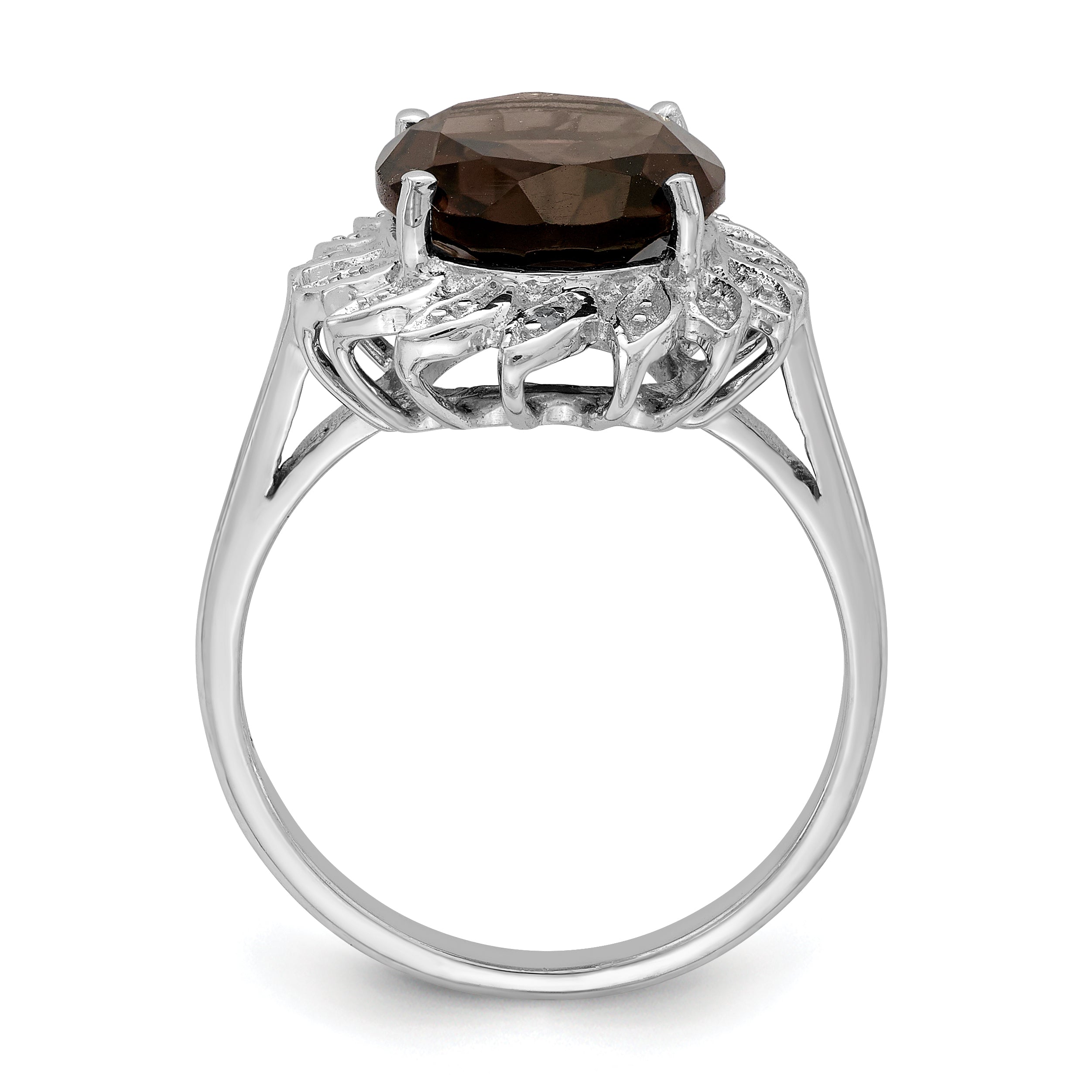 Sterling Silver Rhodium Smoky Quartz & Diamond Ring