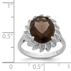 Sterling Silver Rhodium Smoky Quartz & Diamond Ring