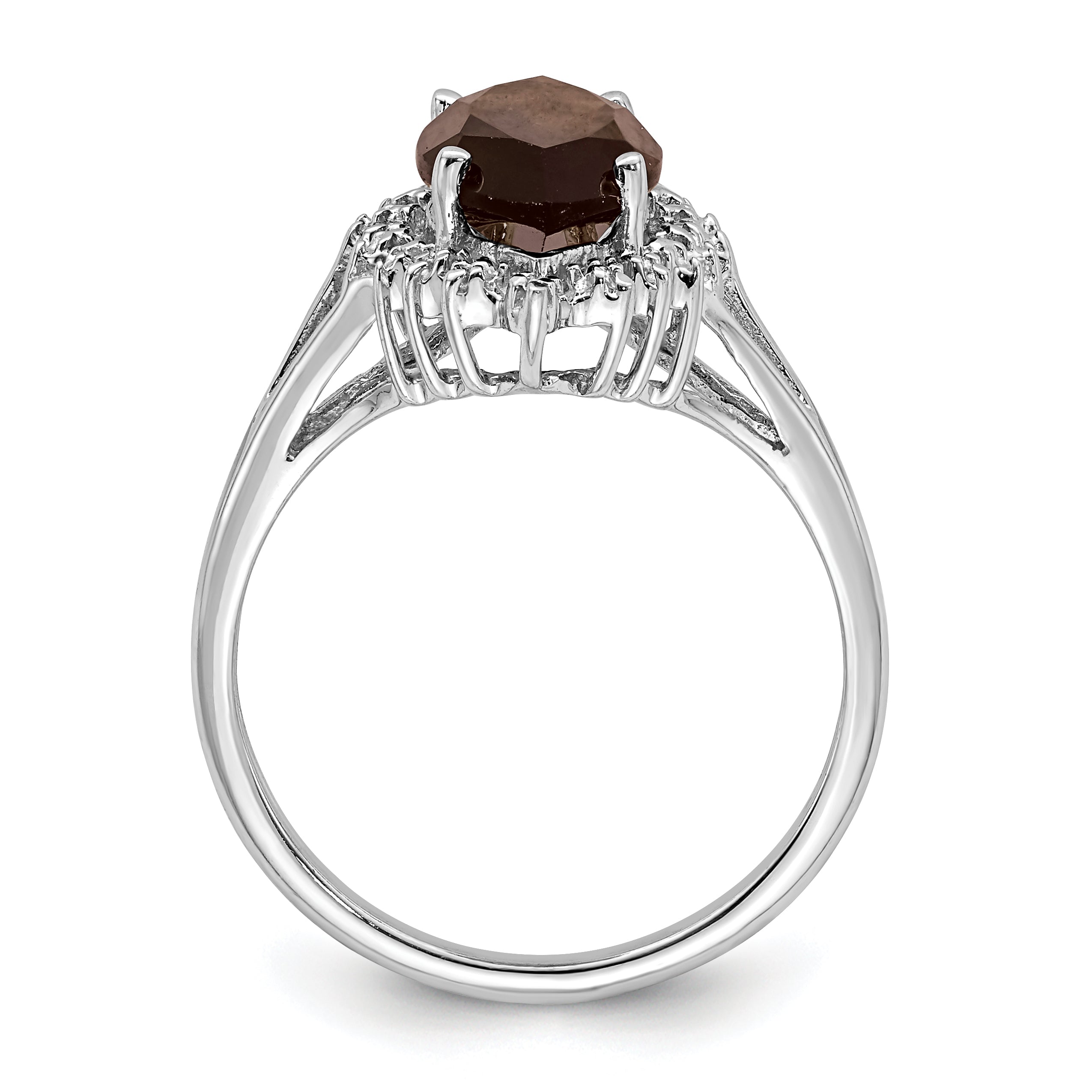 Sterling Silver Rhodium Smoky Quartz Diamond Ring