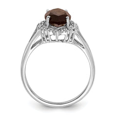 Sterling Silver Rhodium Smoky Quartz Diamond Ring