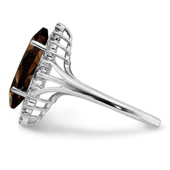 Sterling Silver Rhodium Smoky Quartz Diamond Ring