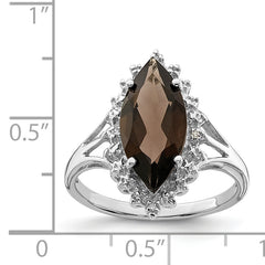 Sterling Silver Rhodium Smoky Quartz Diamond Ring