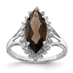 Sterling Silver Rhodium Smoky Quartz Diamond Ring