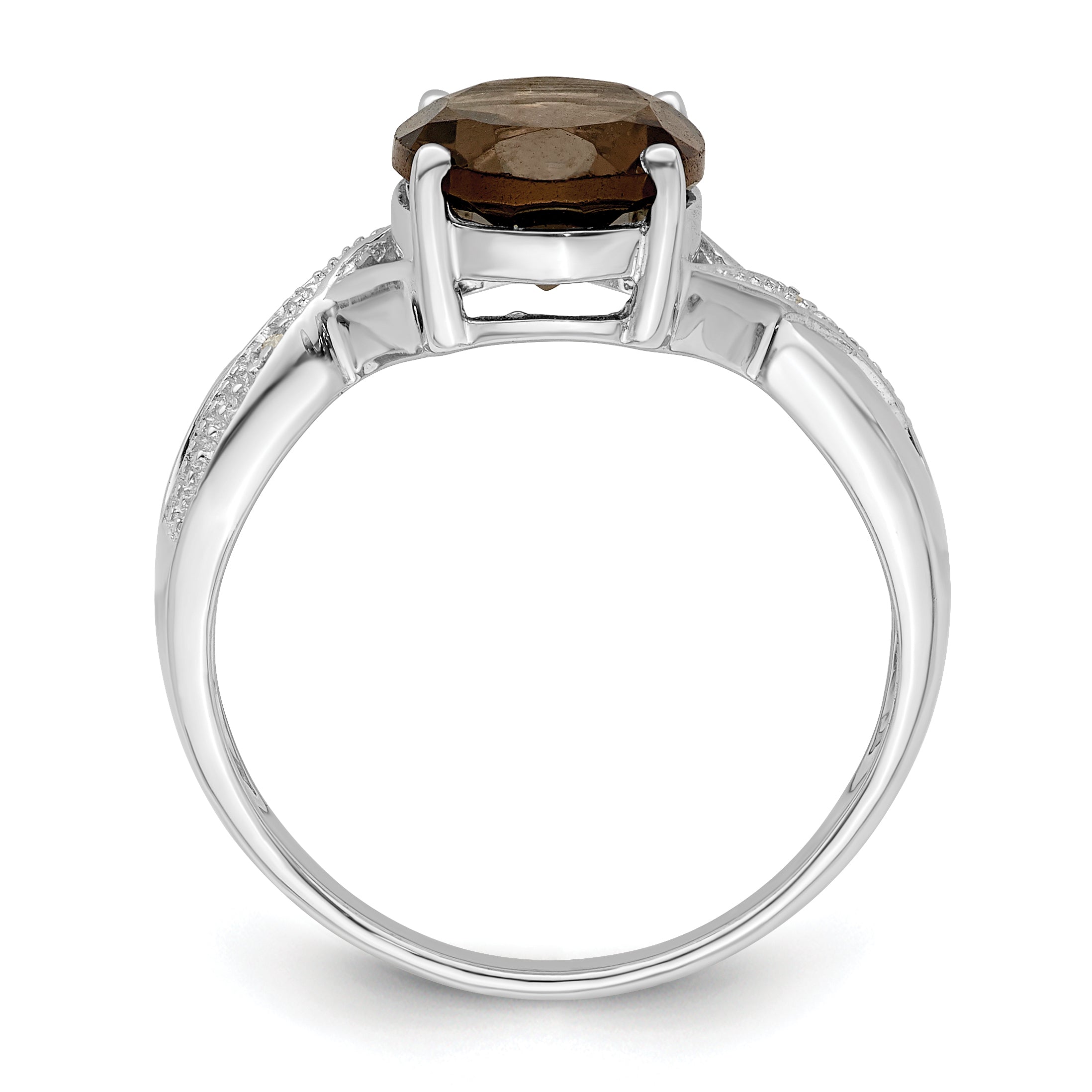 Sterling Silver Rhodium Smoky Quartz & Diamond Ring