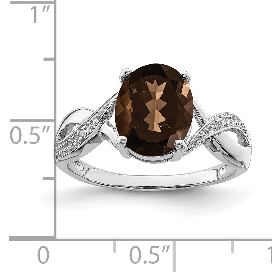 Sterling Silver Rhodium Smoky Quartz & Diamond Ring