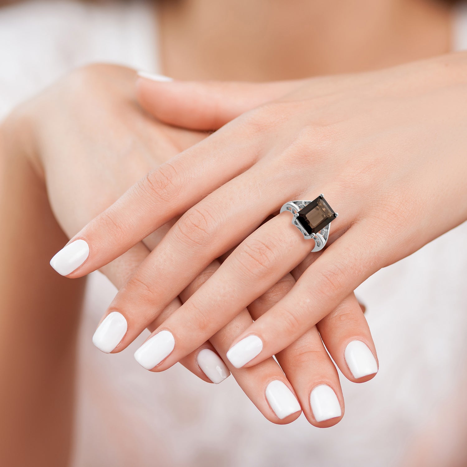 Sterling Silver Rhodium Smoky Quartz Ring