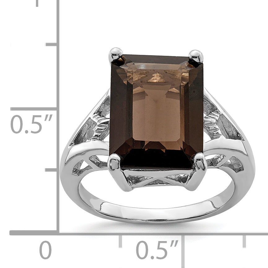 Sterling Silver Rhodium Smoky Quartz Ring