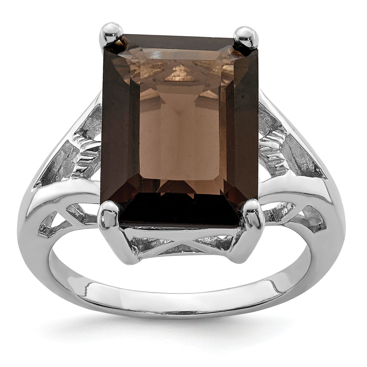 Sterling Silver Rhodium Smoky Quartz Ring