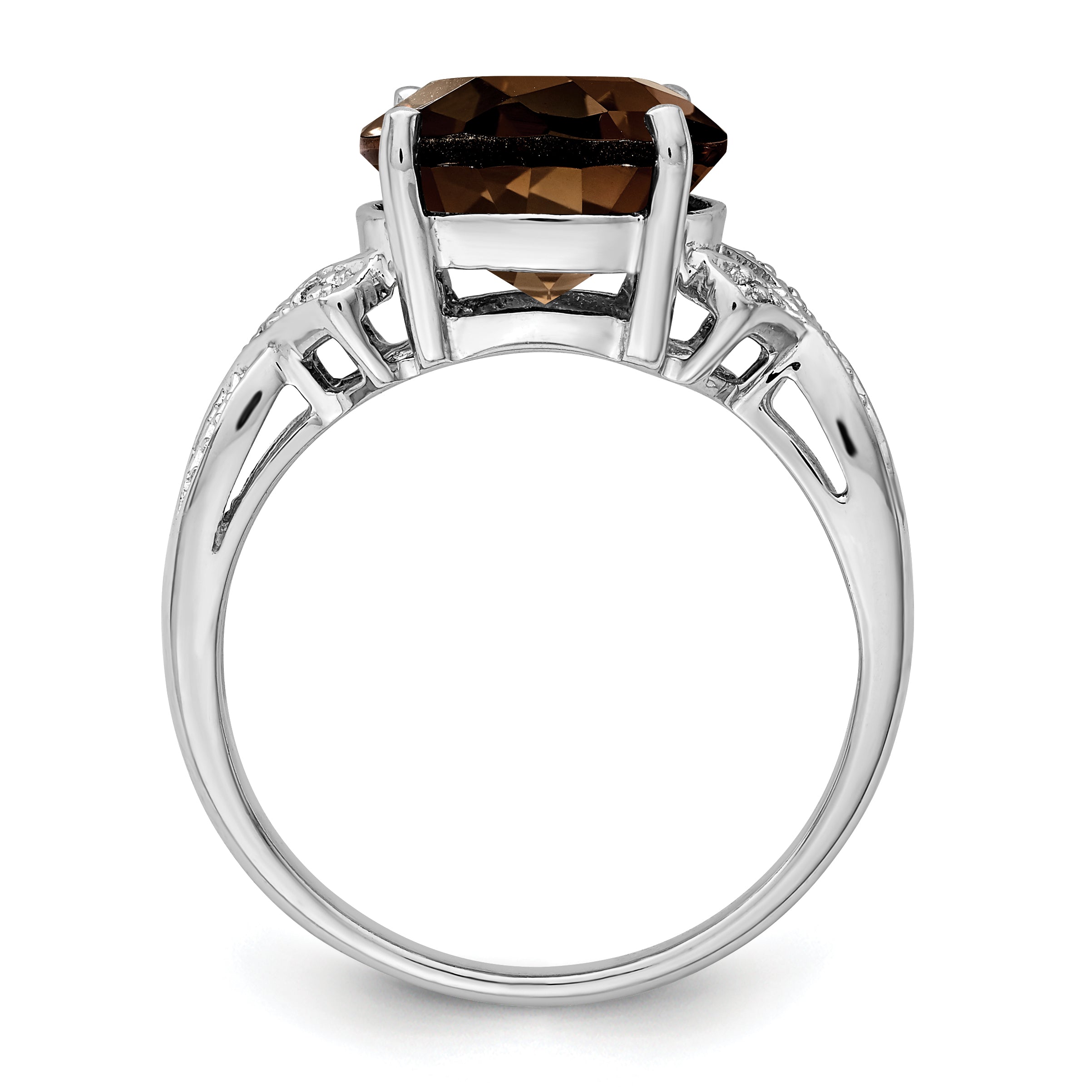 Sterling Silver Rhodium Smoky Quartz Diamond Ring