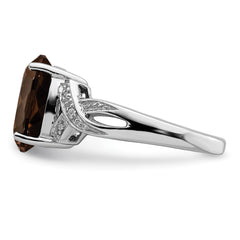 Sterling Silver Rhodium Smoky Quartz Diamond Ring