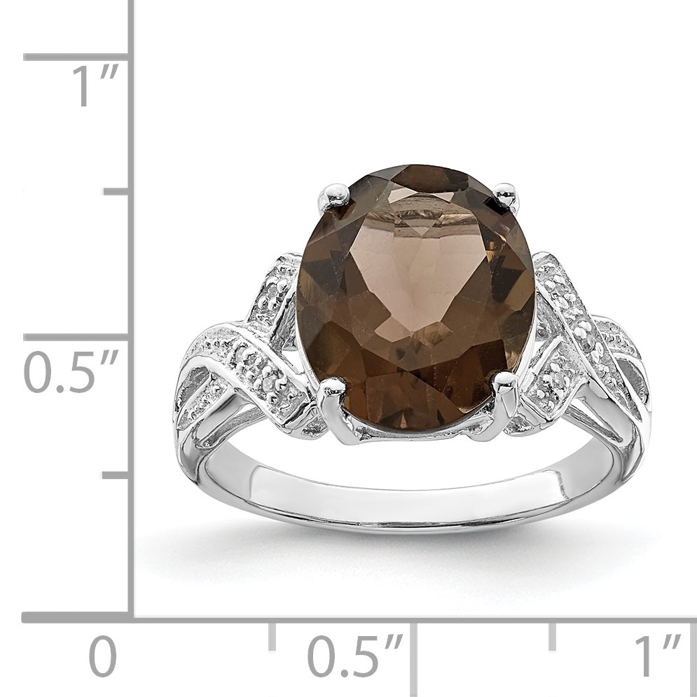 Sterling Silver Rhodium Smoky Quartz Diamond Ring