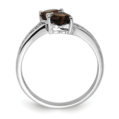 Sterling Silver Rhodium Smoky Quartz Heart Ring