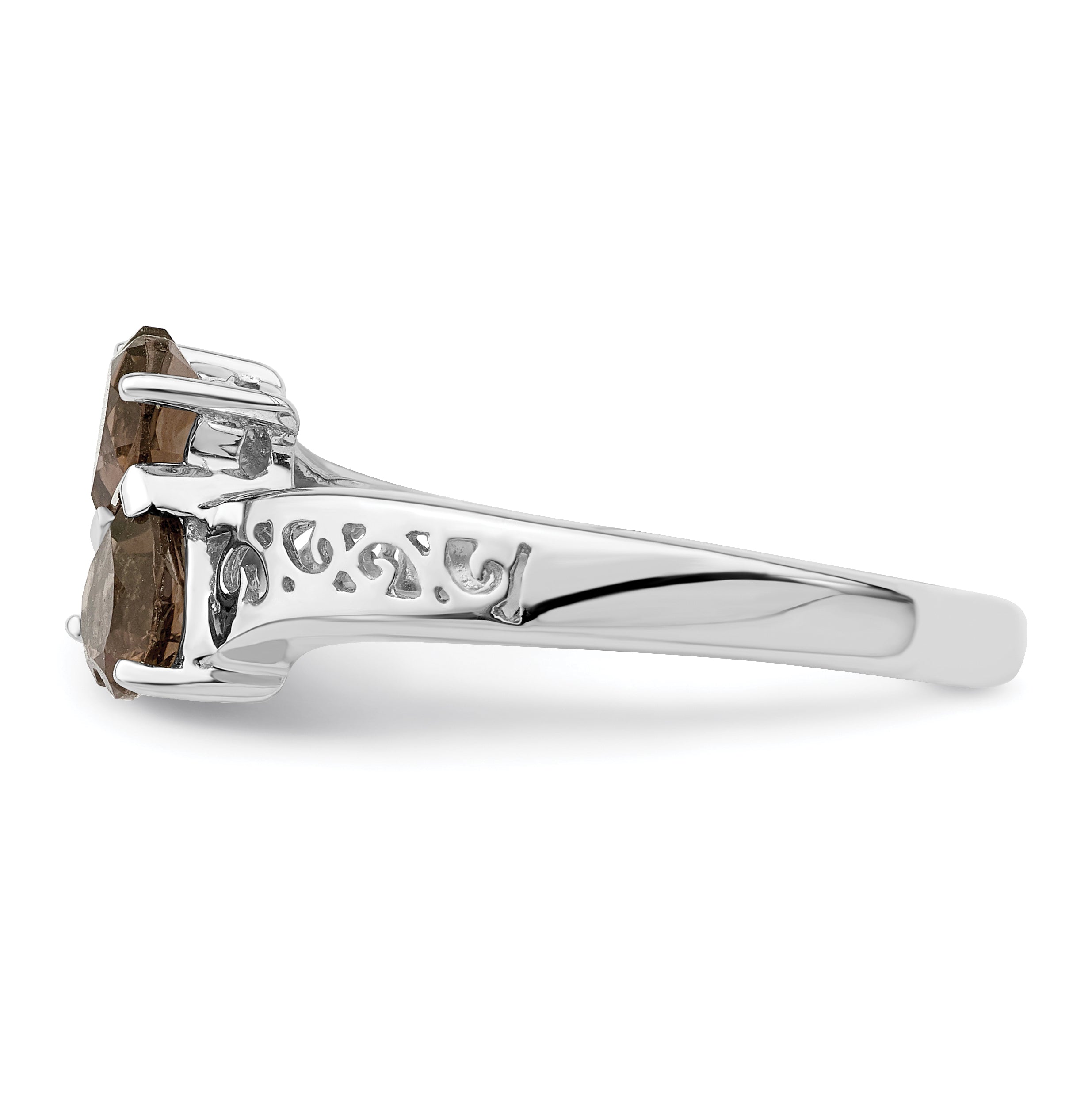 Sterling Silver Rhodium Smoky Quartz Heart Ring