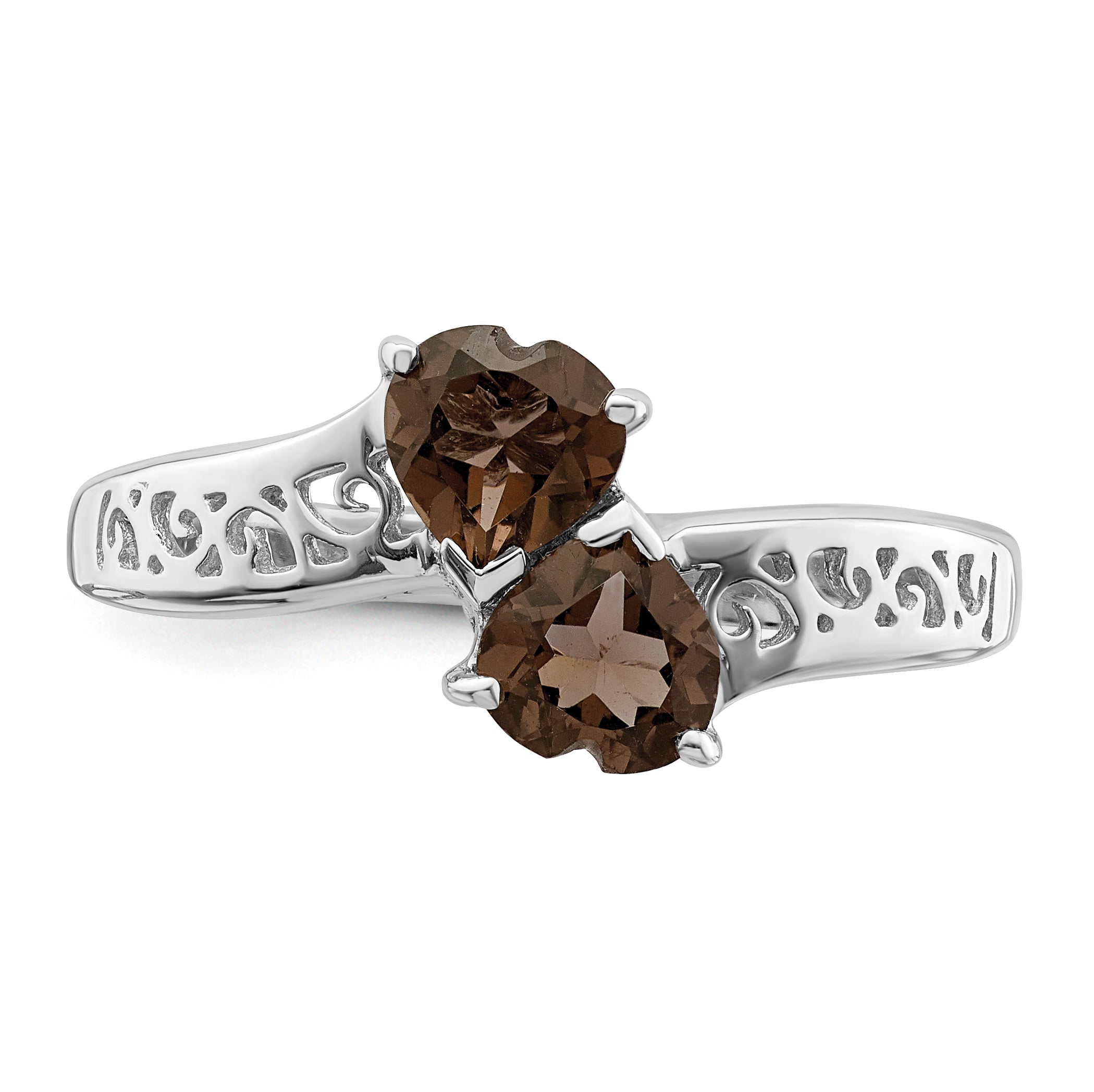 Sterling Silver Rhodium Smoky Quartz Heart Ring