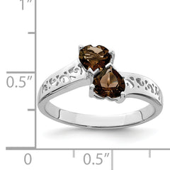 Sterling Silver Rhodium Smoky Quartz Heart Ring