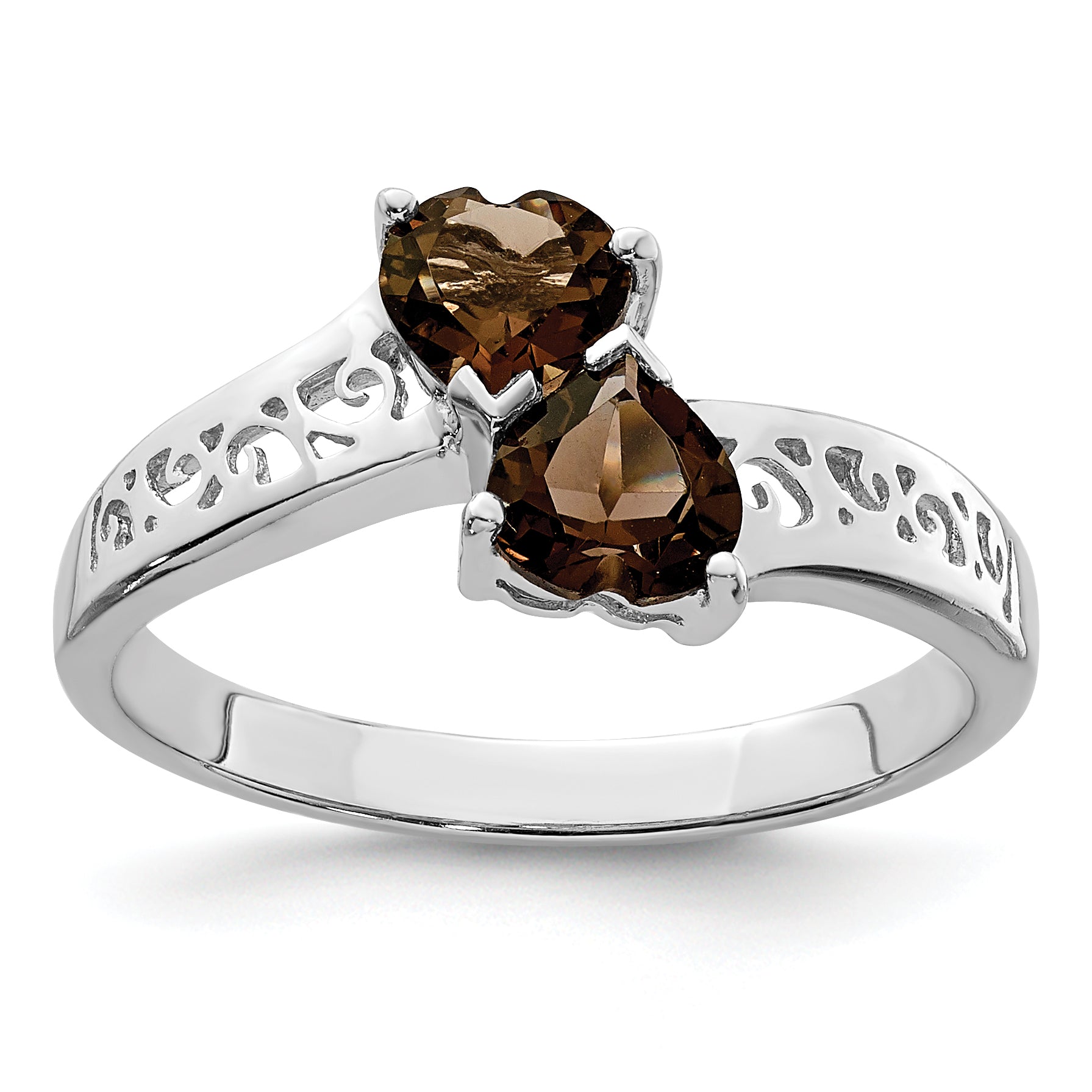 Sterling Silver Rhodium Smoky Quartz Heart Ring