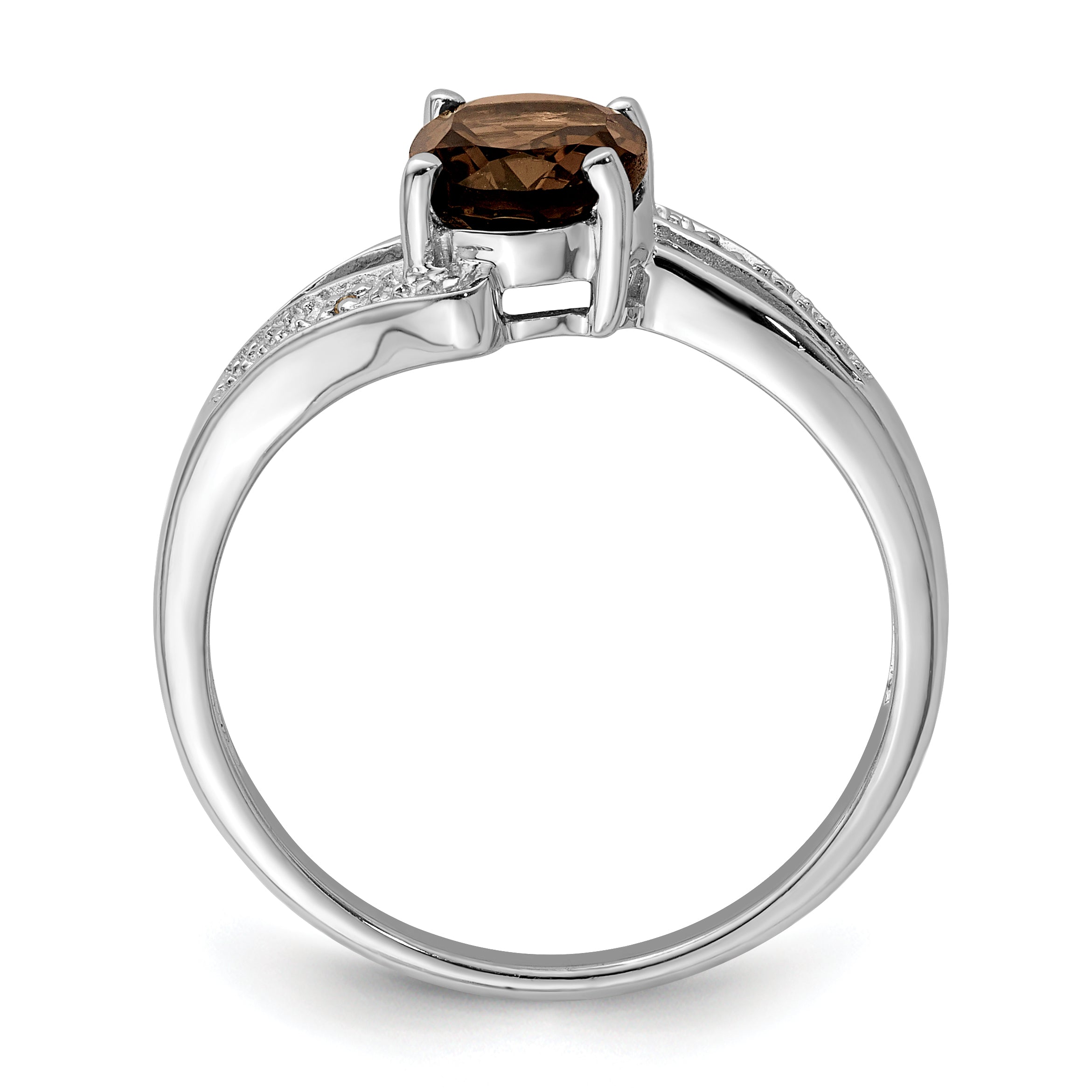 Sterling Silver Rhodium Smoky Quartz & Diamond Ring