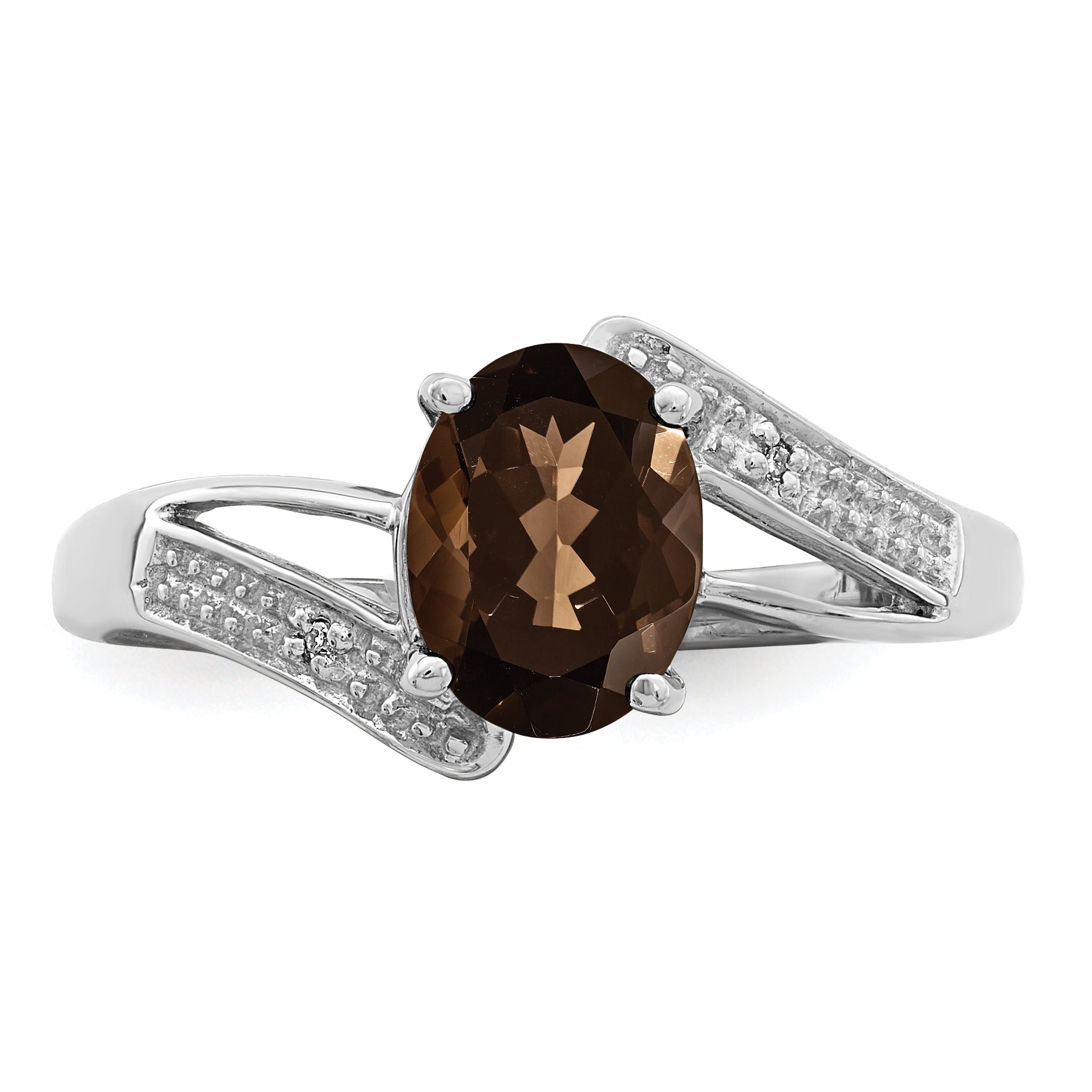 Sterling Silver Rhodium Smoky Quartz & Diamond Ring