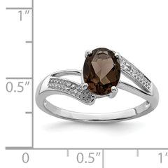 Sterling Silver Rhodium Smoky Quartz & Diamond Ring