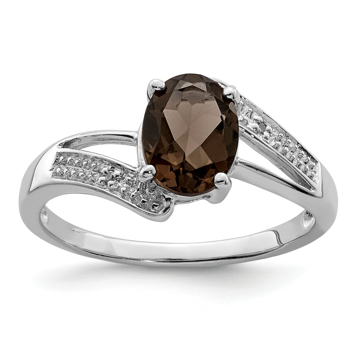 Sterling Silver Rhodium Smoky Quartz & Diamond Ring