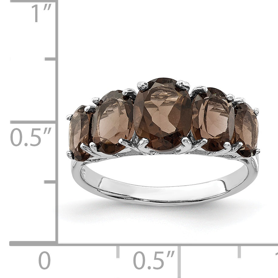 Sterling Silver Rhodium Smoky Quartz Ring