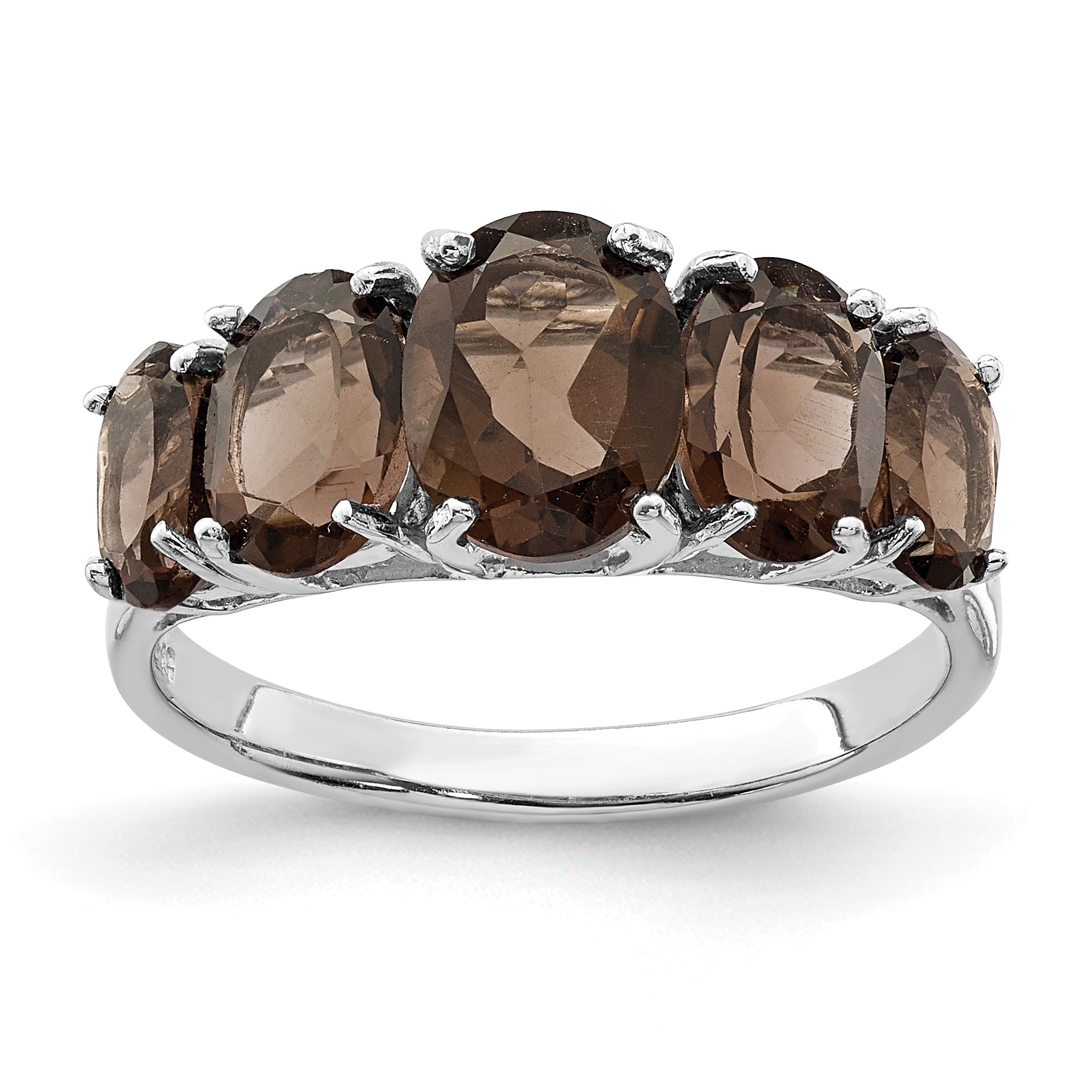 Sterling Silver Rhodium Smoky Quartz Ring