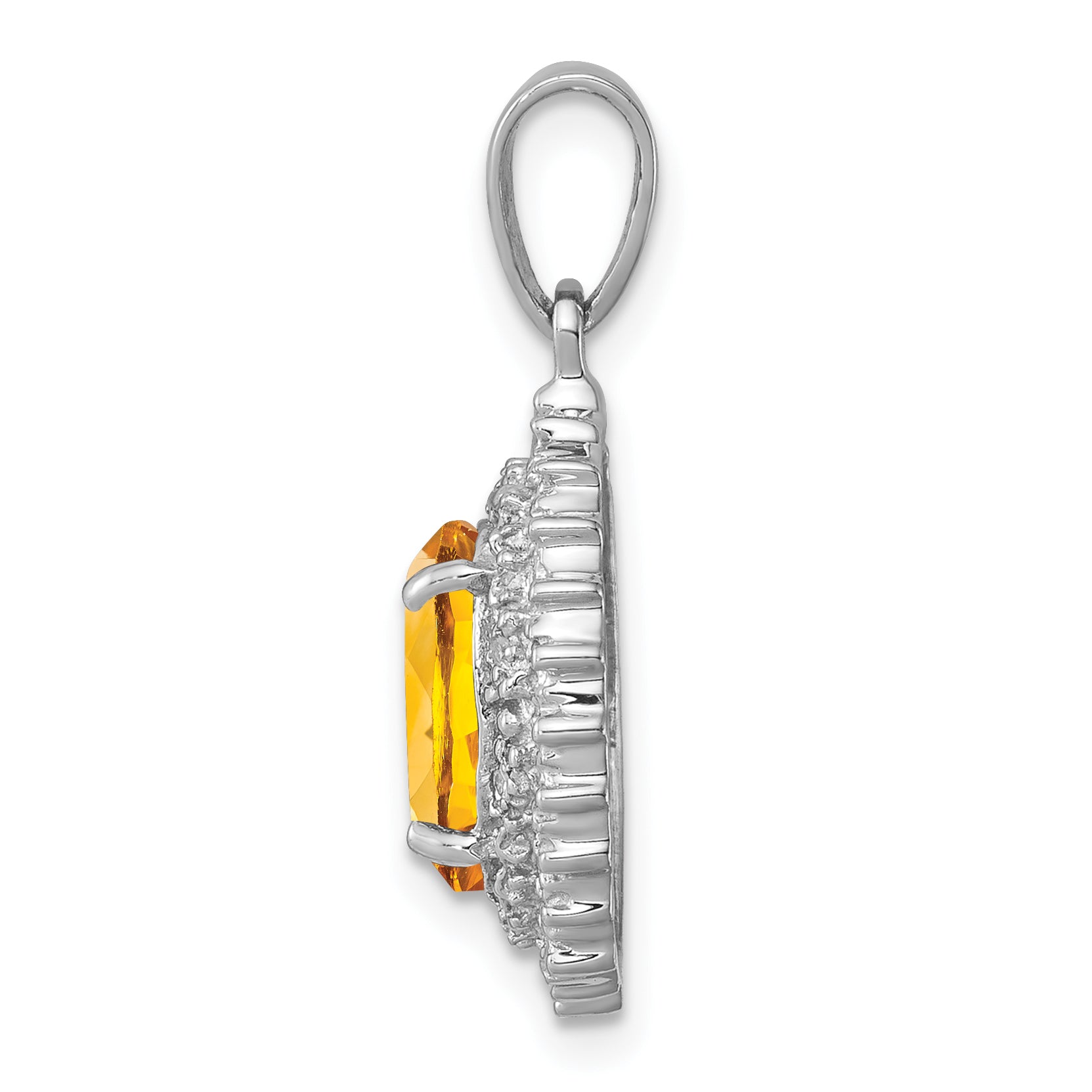 Sterling Silver Rhodium Citrine & Diamond Pendant