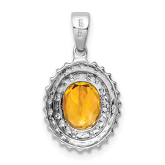 Sterling Silver Rhodium Citrine & Diamond Pendant