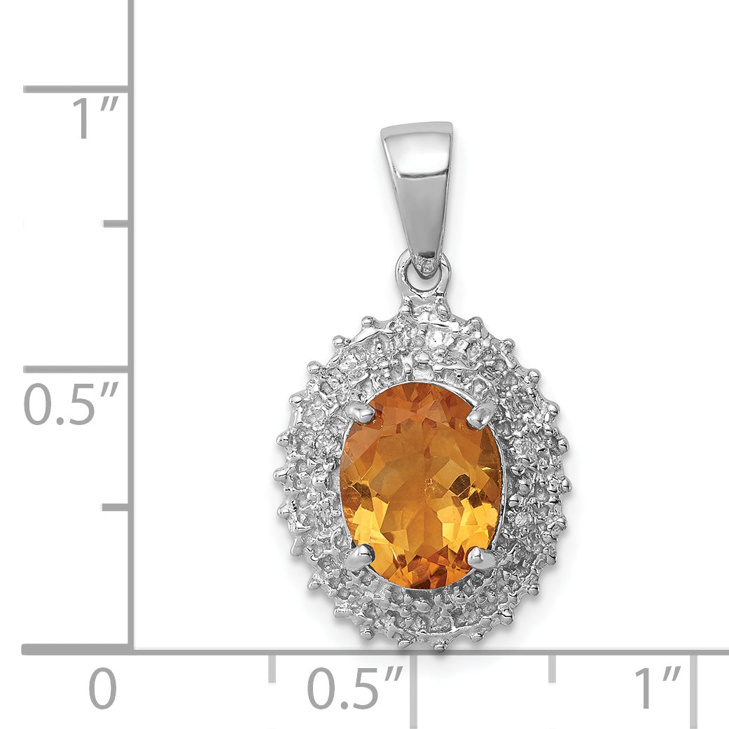 Sterling Silver Rhodium Citrine & Diamond Pendant