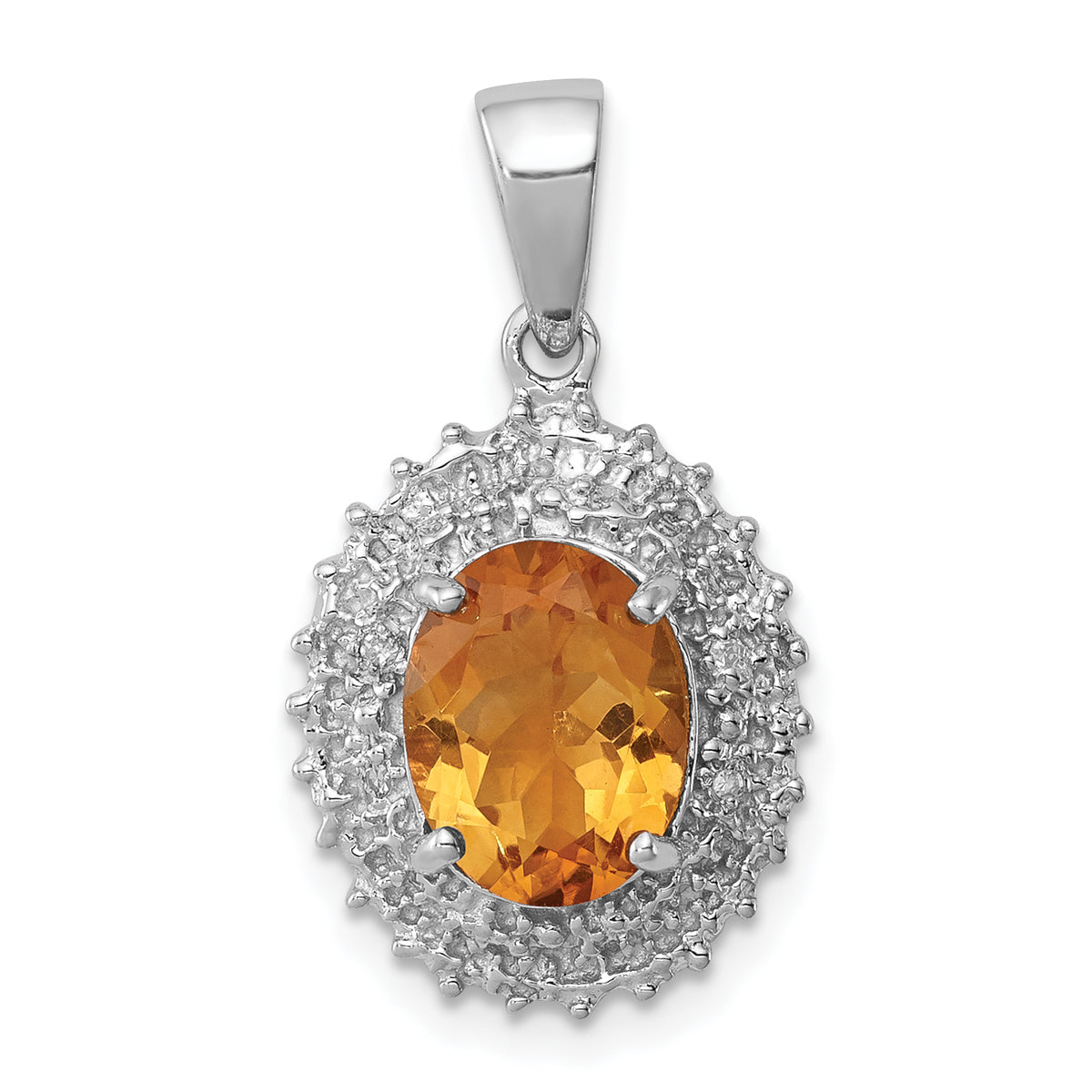 Sterling Silver Rhodium Citrine & Diamond Pendant