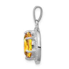 Sterling Silver Rhodium-plated Citrine & Diamond Pendant