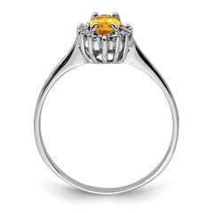 Sterling Silver Rhodium Citrine Diamond Ring