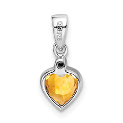 Sterling Silver Rhodium Citrine Diamond Pendant