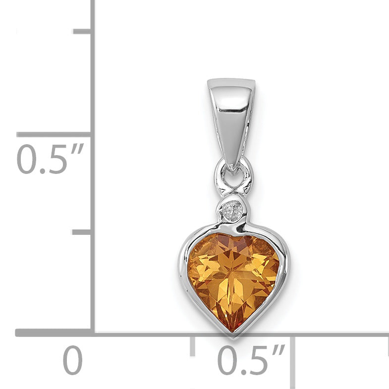 Sterling Silver Rhodium Citrine Diamond Pendant