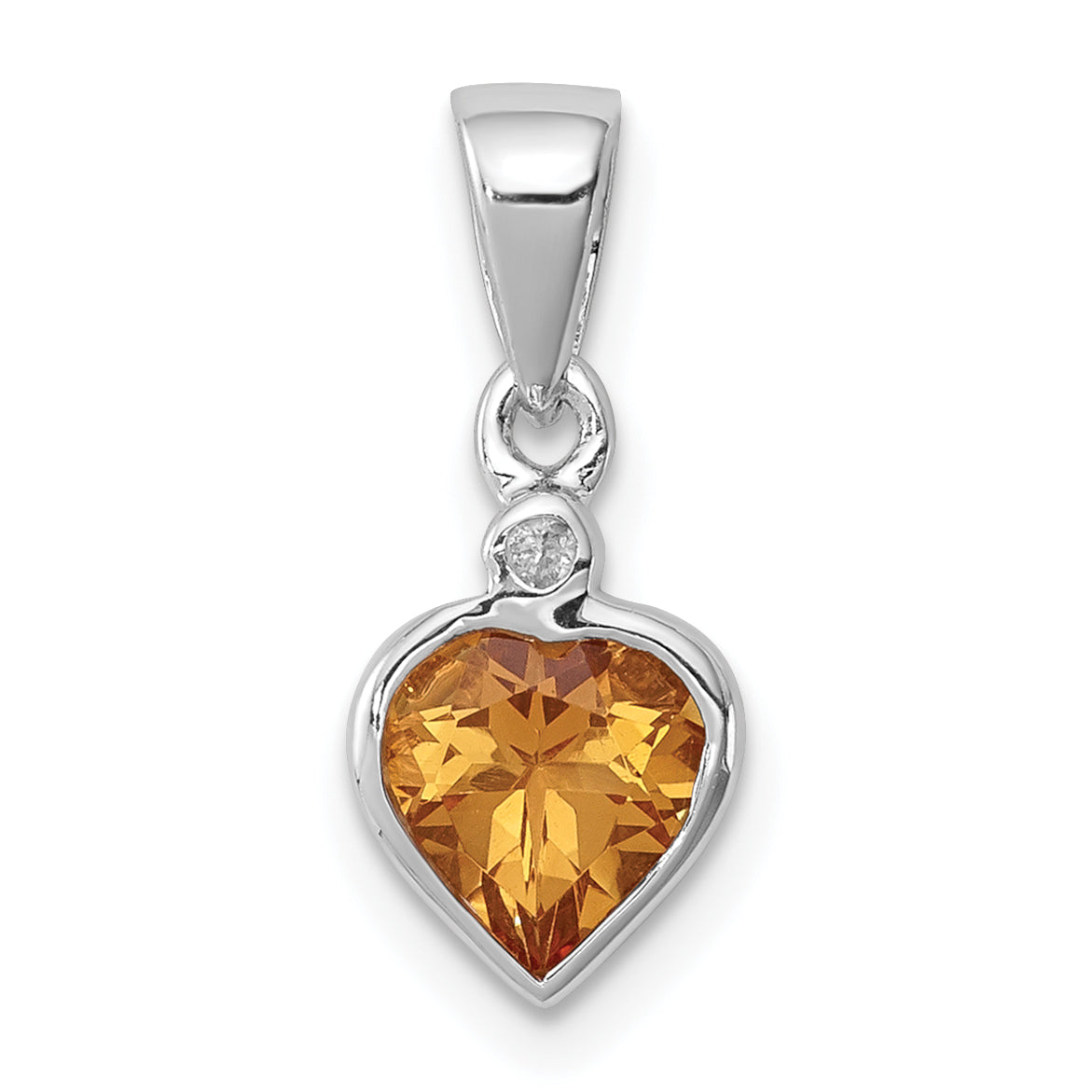 Sterling Silver Rhodium Citrine Diamond Pendant