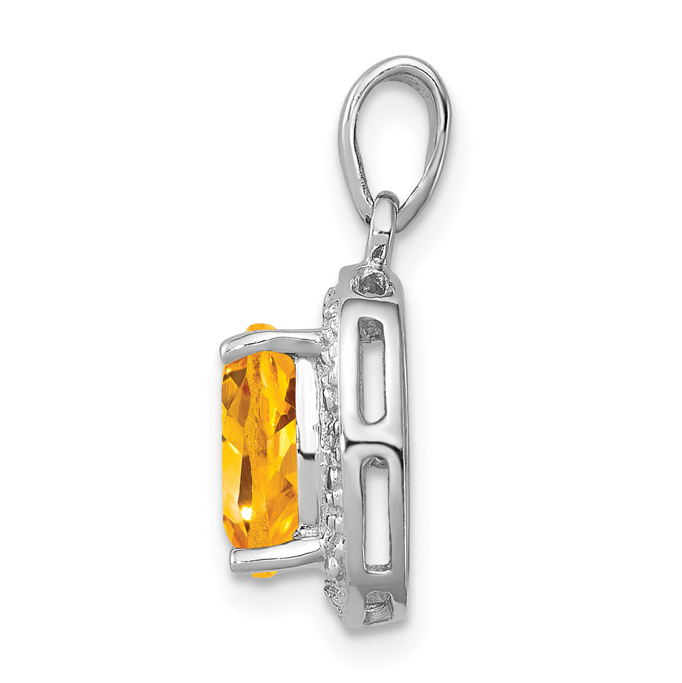 Sterling Silver Rhodium Citrine & Diamond Pendant