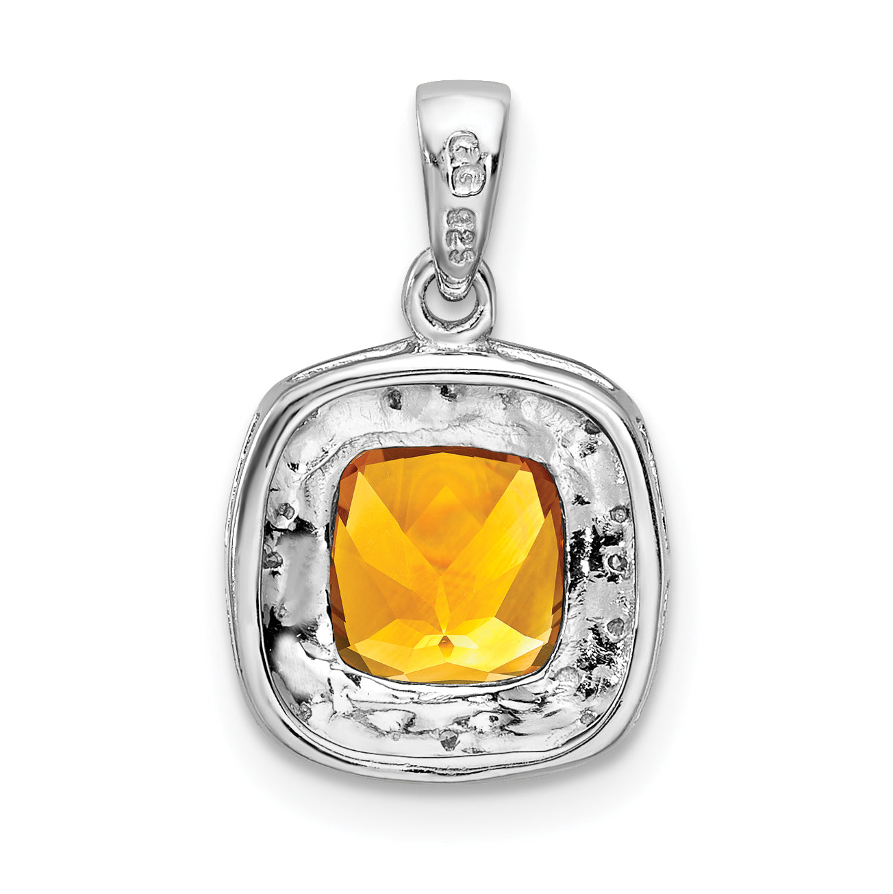 Sterling Silver Rhodium Citrine & Diamond Pendant