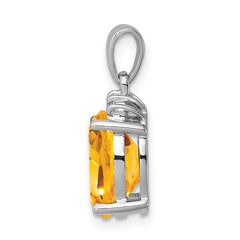 Sterling Silver Rhodium Citrine & Diamond Pendant