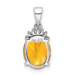 Sterling Silver Rhodium Citrine & Diamond Pendant