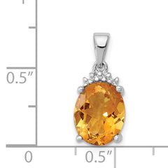 Sterling Silver Rhodium Citrine & Diamond Pendant