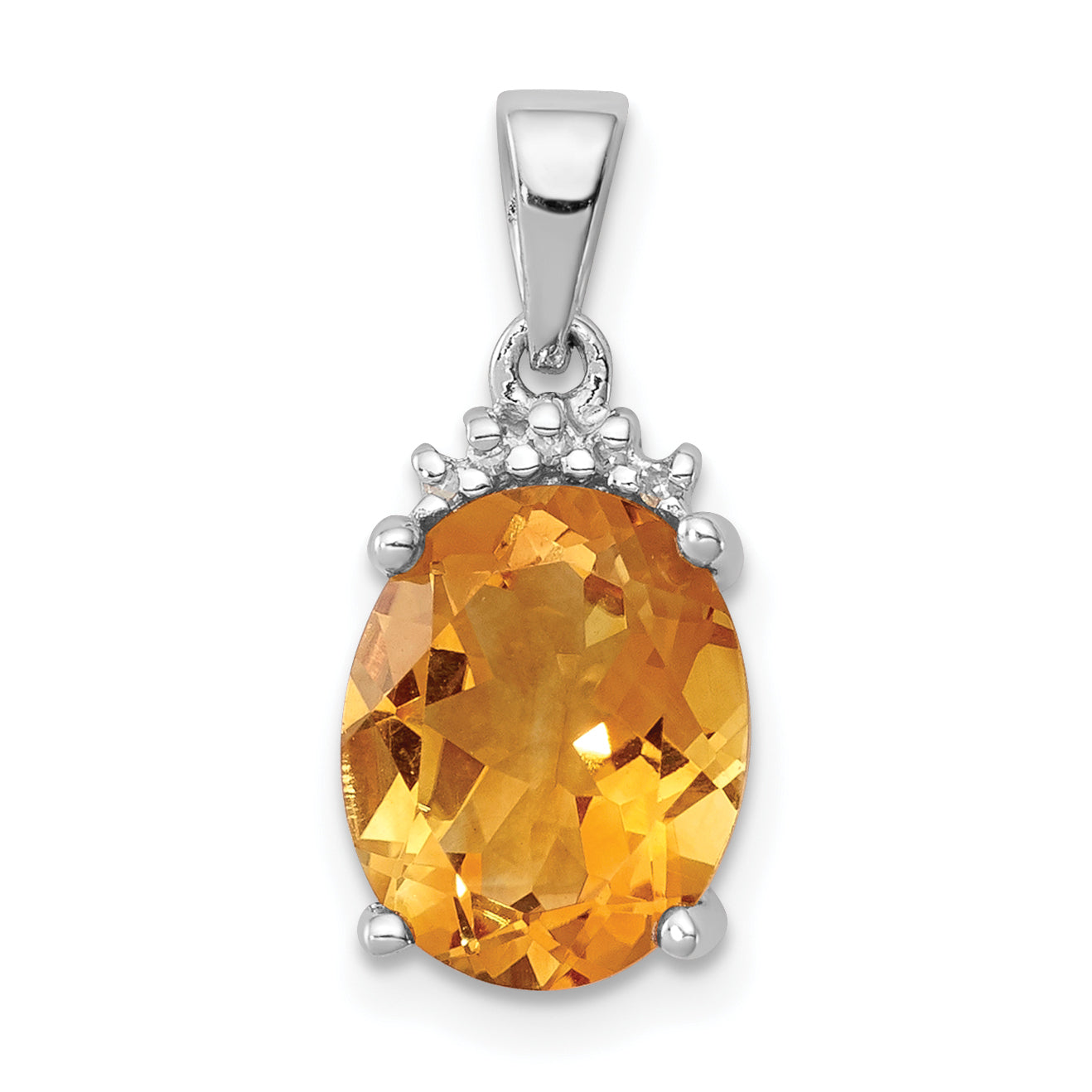 Sterling Silver Rhodium Citrine & Diamond Pendant