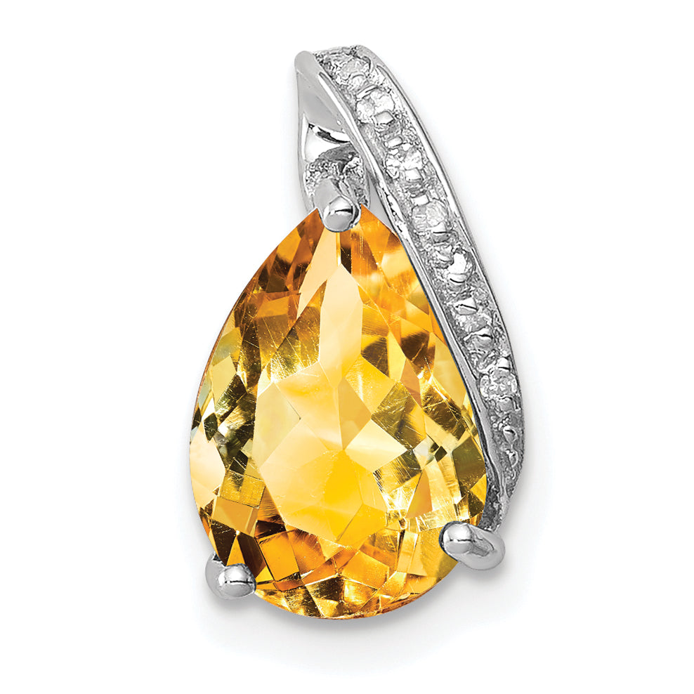 Sterling Silver Rhodium Pear Citrine Pendant