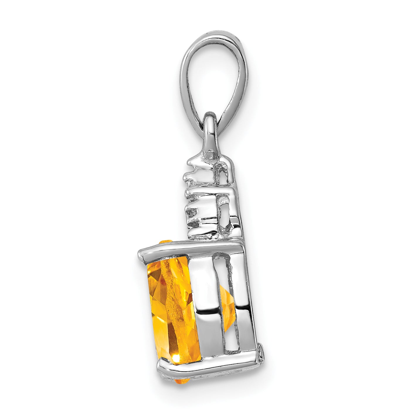 Sterling Silver Rhodium Citrine & Diamond Pendant