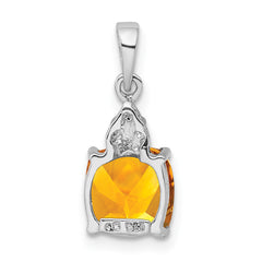 Sterling Silver Rhodium Citrine & Diamond Pendant