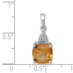 Sterling Silver Rhodium Citrine & Diamond Pendant