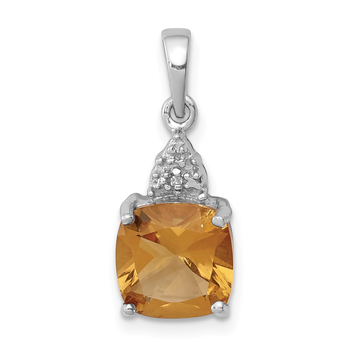 Sterling Silver Rhodium Citrine & Diamond Pendant