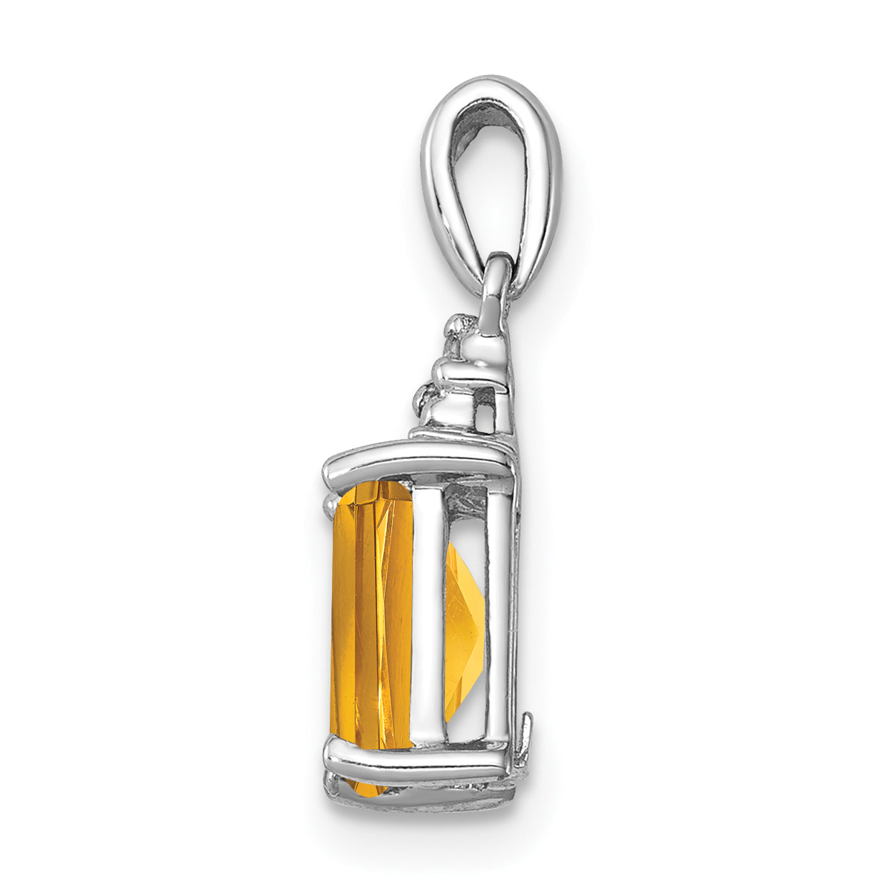 Sterling Silver Rhodium Citrine & Diamond Pendant